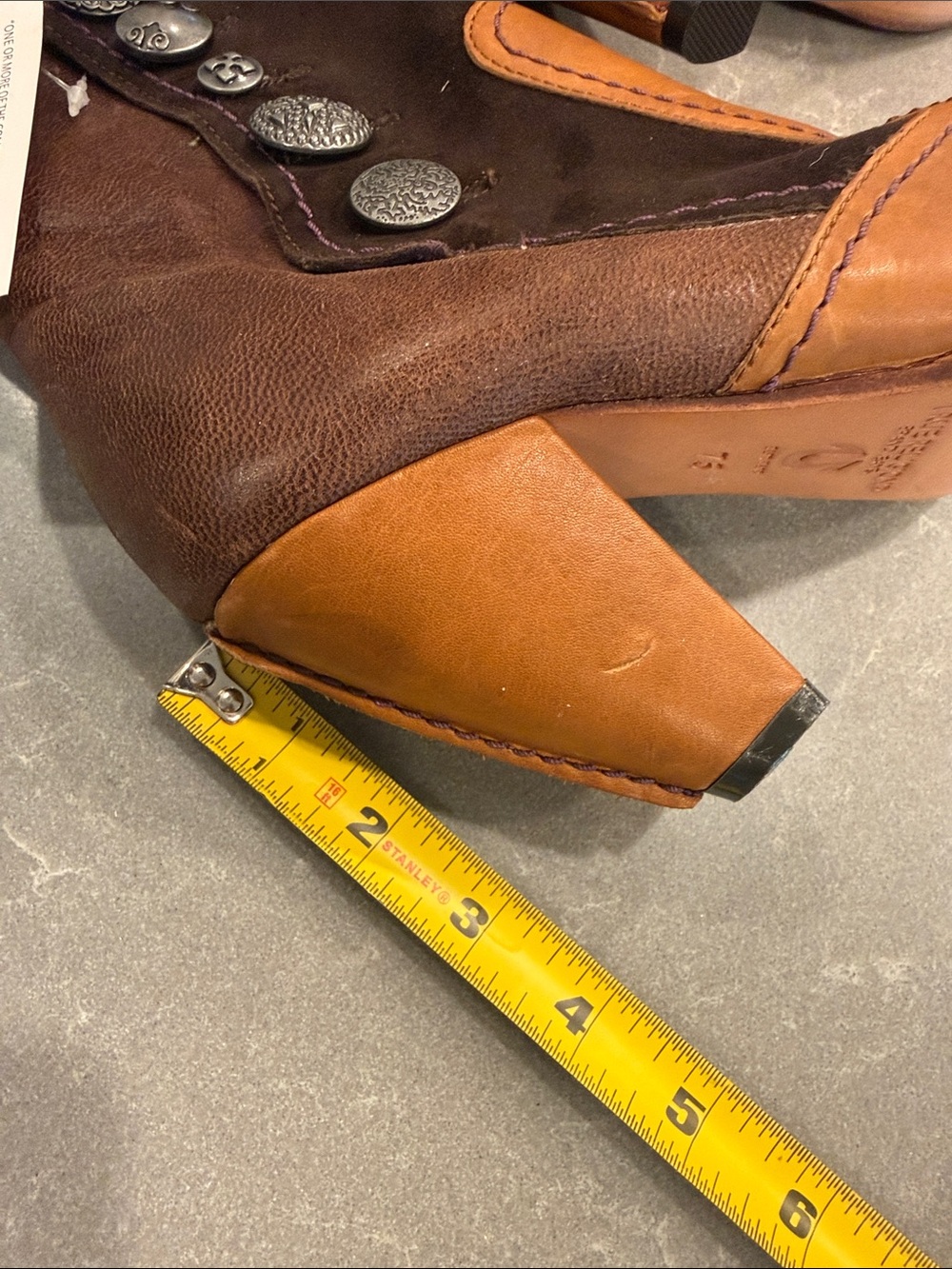 True Religion Two-Tone Brown & Tan Leather Heeled Ankle Boots - Picture 6 of 6